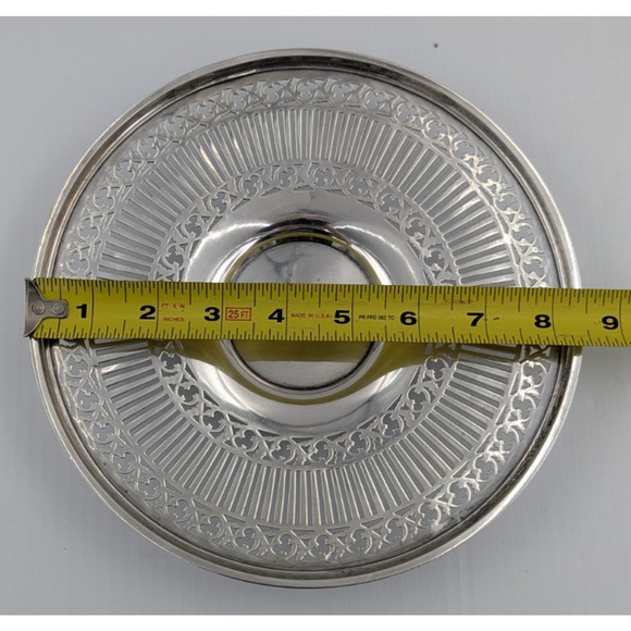 Meriden Britannia Sterling Silver Reticulated Tray Footed Dish 8.5” #475 - Picture 12 of 14
